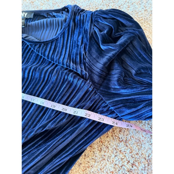 DKNY Womens Plus Size 20W Navy Blue Velvet Pleated Midi Dress Belted - Picture 5 of 7